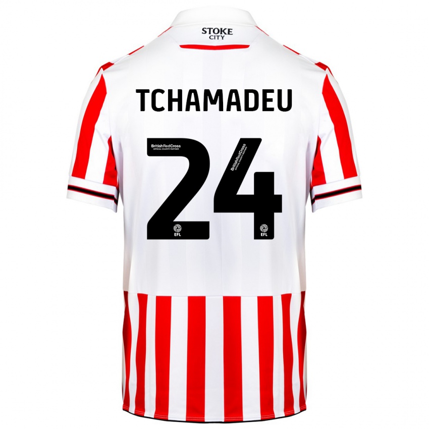 Enfant Maillot Junior Tchamadeu #24 Rouge Blanc Tenues Domicile 2023/24 T-Shirt Suisse