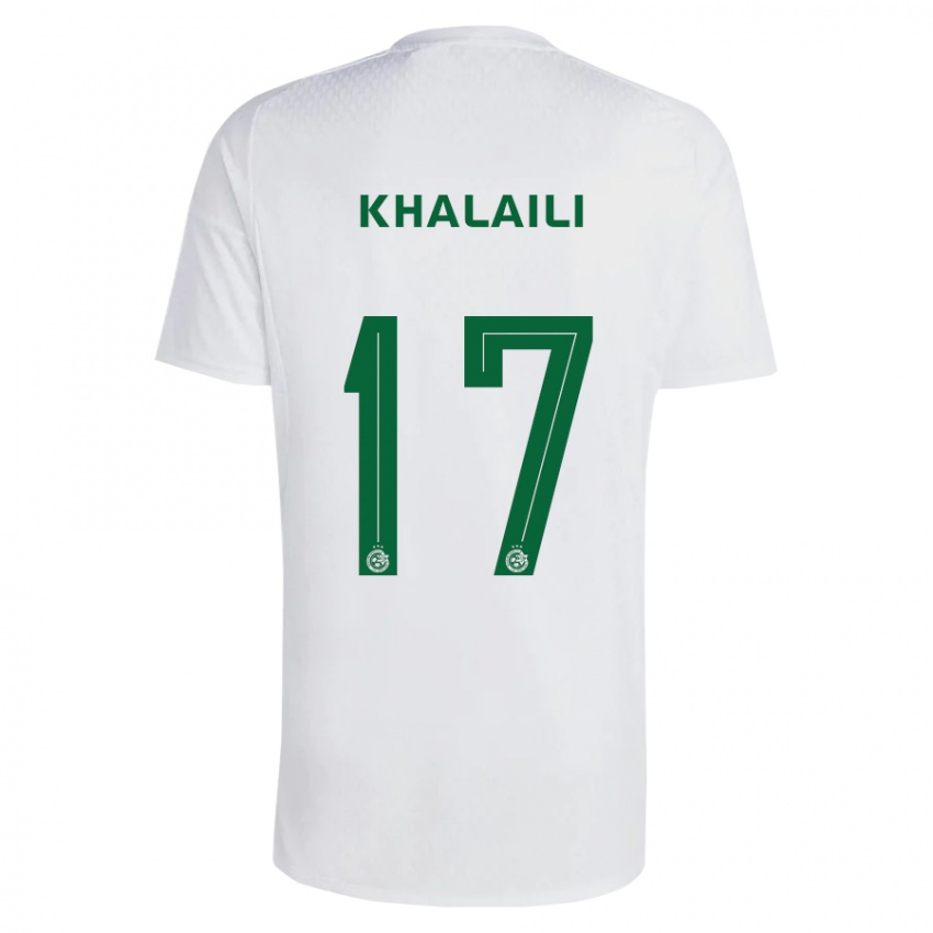 Enfant Maillot Iyad Khalaili #17 Vert Bleu Tenues Extérieur 2023/24 T-Shirt Suisse