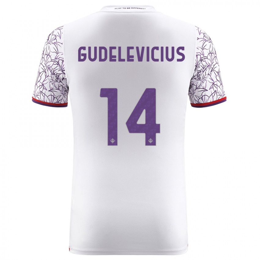 Kinder Ernestas Gudelevicius #14 Weiß Auswärtstrikot Trikot 2023/24 T-Shirt Schweiz