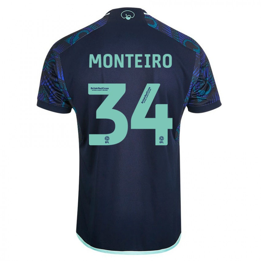 Kinder Diogo Monteiro #34 Blau Auswärtstrikot Trikot 2023/24 T-Shirt Schweiz