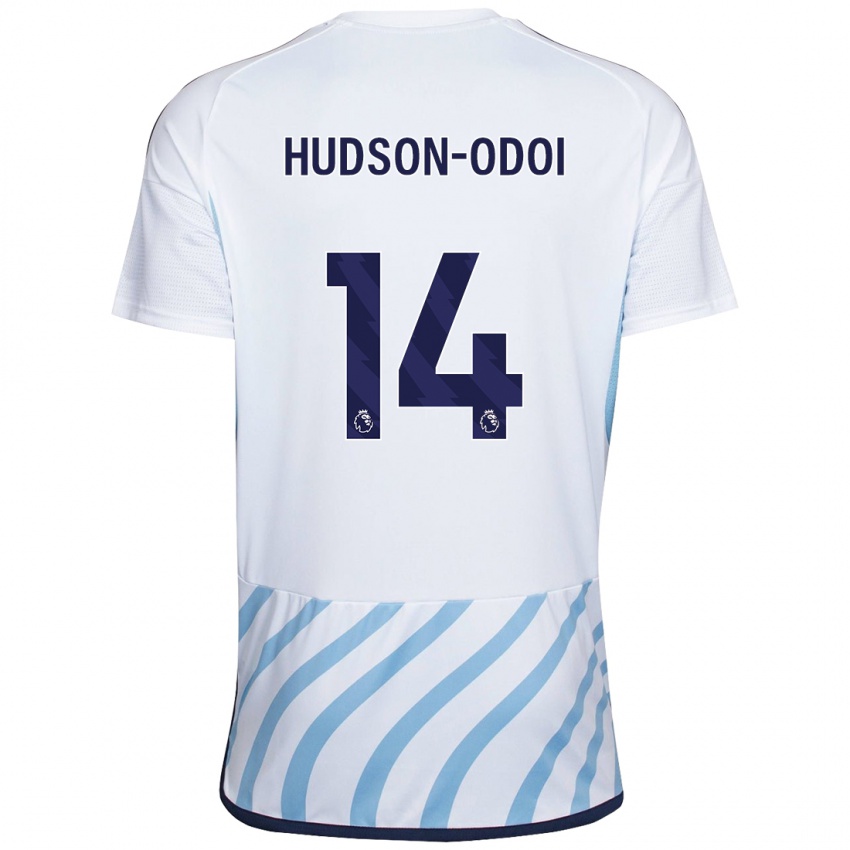 Enfant Maillot Callum Hudson-Odoi #14 Blanc Bleu Tenues Extérieur 2023/24 T-Shirt Suisse