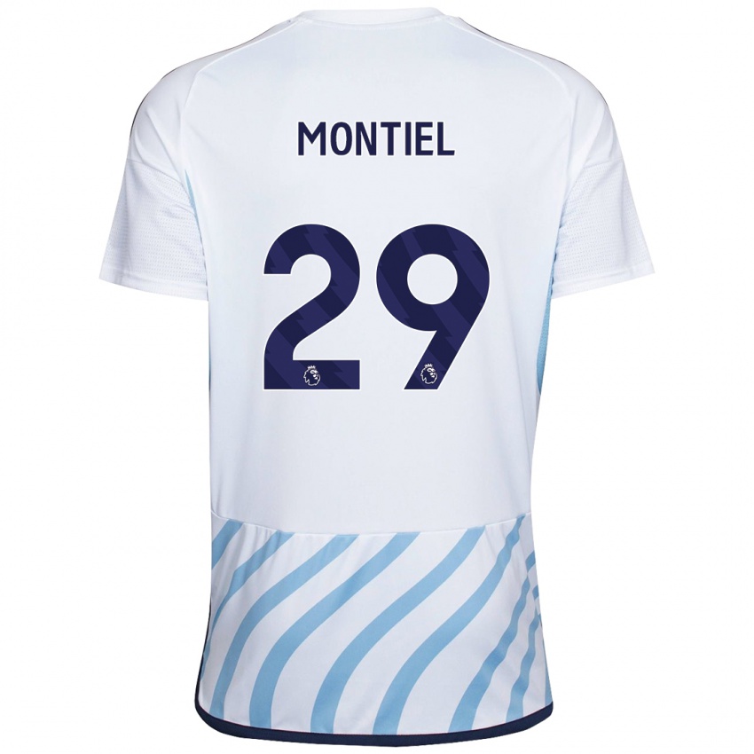 Enfant Maillot Gonzalo Montiel #29 Blanc Bleu Tenues Extérieur 2023/24 T-Shirt Suisse