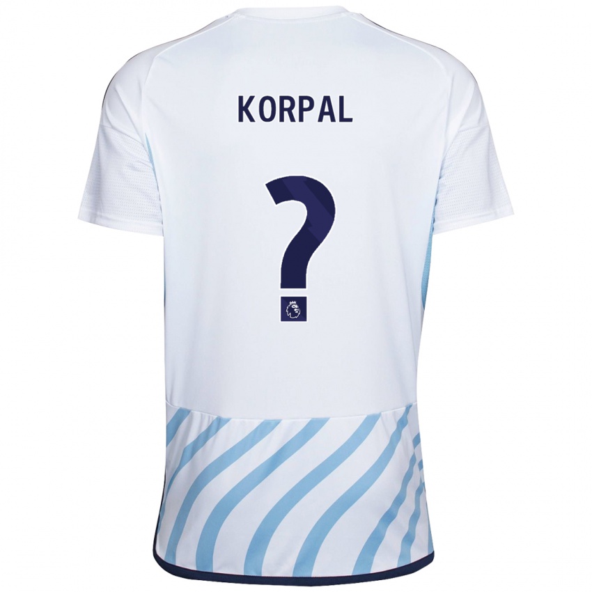 Enfant Maillot Aaron Korpal #0 Blanc Bleu Tenues Extérieur 2023/24 T-Shirt Suisse