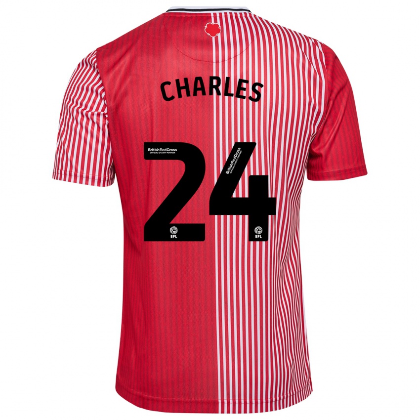 Homme Maillot Shea Charles #24 Rouge Tenues Domicile 2023/24 T-Shirt Suisse