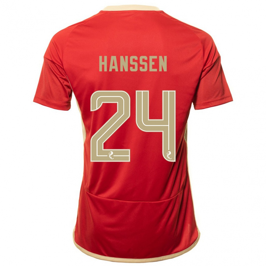 Homme Maillot Nadine Hanssen #24 Rouge Tenues Domicile 2023/24 T-Shirt Suisse