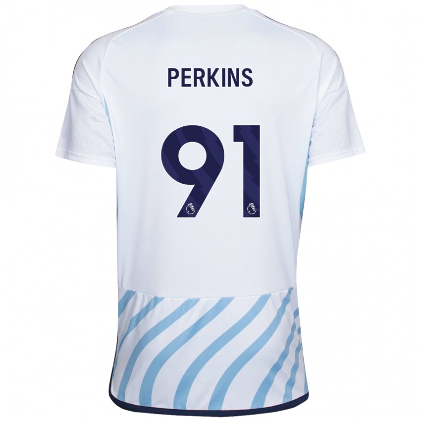 Homme Maillot Jack Perkins #91 Blanc Bleu Tenues Extérieur 2023/24 T-Shirt Suisse