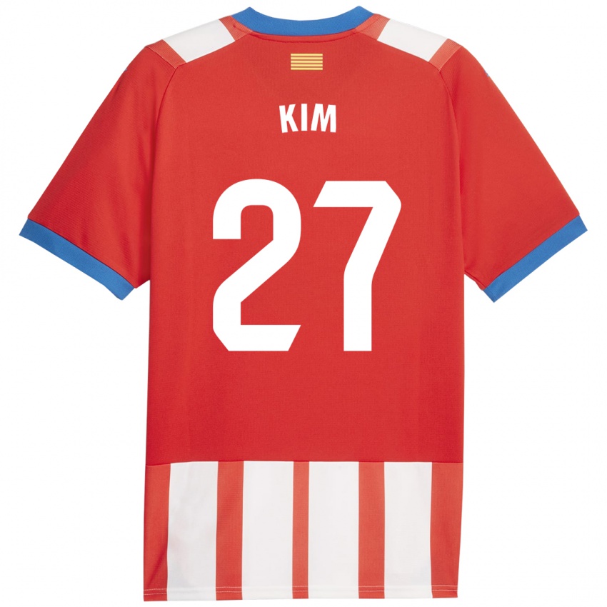 Femme Maillot Min-Su Kim #27 Rouge Blanc Tenues Domicile 2023/24 T-Shirt Suisse