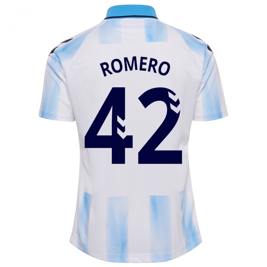 Femme Maillot Andrea Romero #42 Blanc Bleu Tenues Domicile 2023/24 T-Shirt Suisse