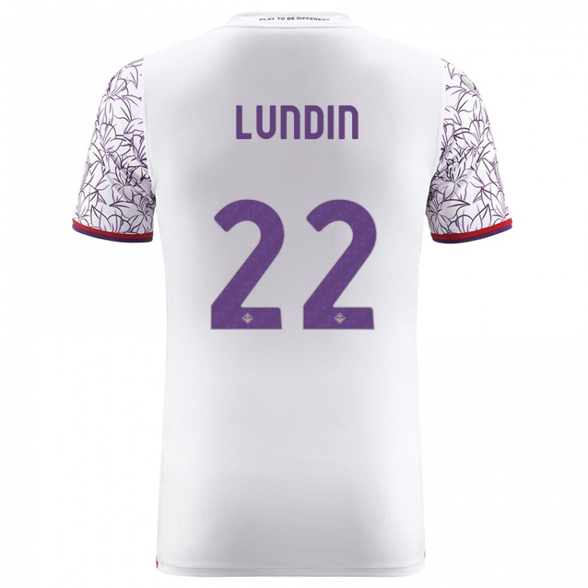 Femme Maillot Karin Lundin #22 Blanc Tenues Extérieur 2023/24 T-Shirt Suisse