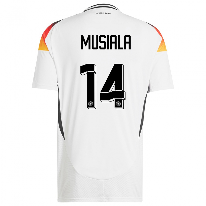 Kinder Deutschland Jamal Musiala #14 Weiß Heimtrikot Trikot 24-26 T-Shirt Schweiz