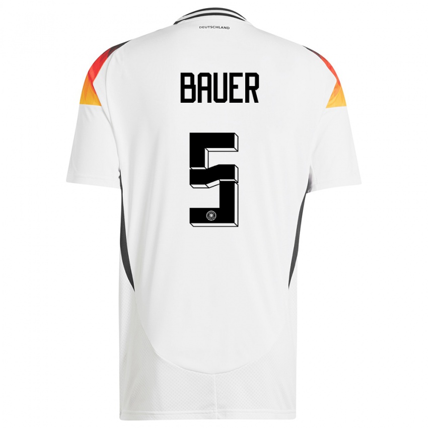 Enfant Maillot Allemagne Maximilian Bauer #5 Blanc Tenues Domicile 24-26 T-Shirt Suisse