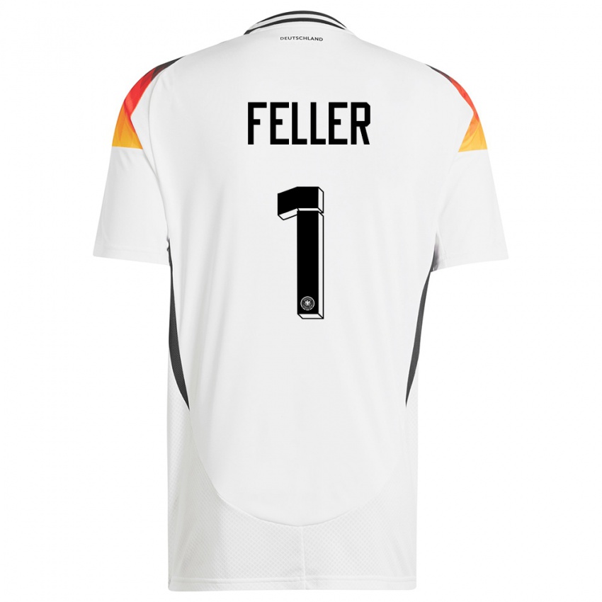 Enfant Maillot Allemagne Frank Feller #1 Blanc Tenues Domicile 24-26 T-Shirt Suisse