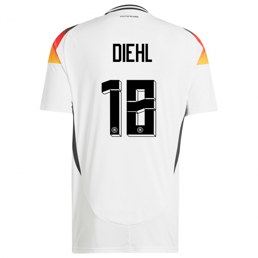 Enfant Maillot Allemagne Justin Diehl #18 Blanc Tenues Domicile 24-26 T-Shirt Suisse