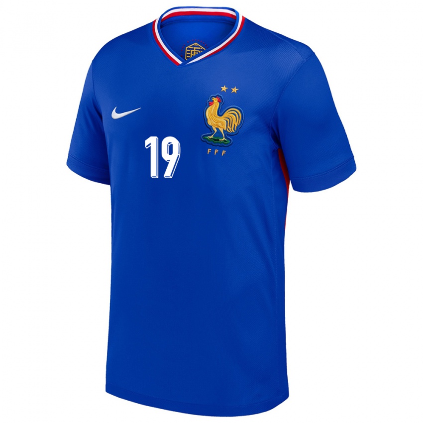 Enfant Maillot France Karim Benzema #19 Bleu Tenues Domicile 24-26 T-Shirt Suisse