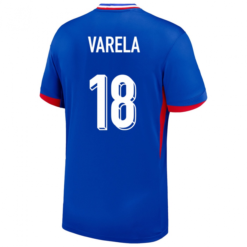 Enfant Maillot France Jordan Varela #18 Bleu Tenues Domicile 24-26 T-Shirt Suisse