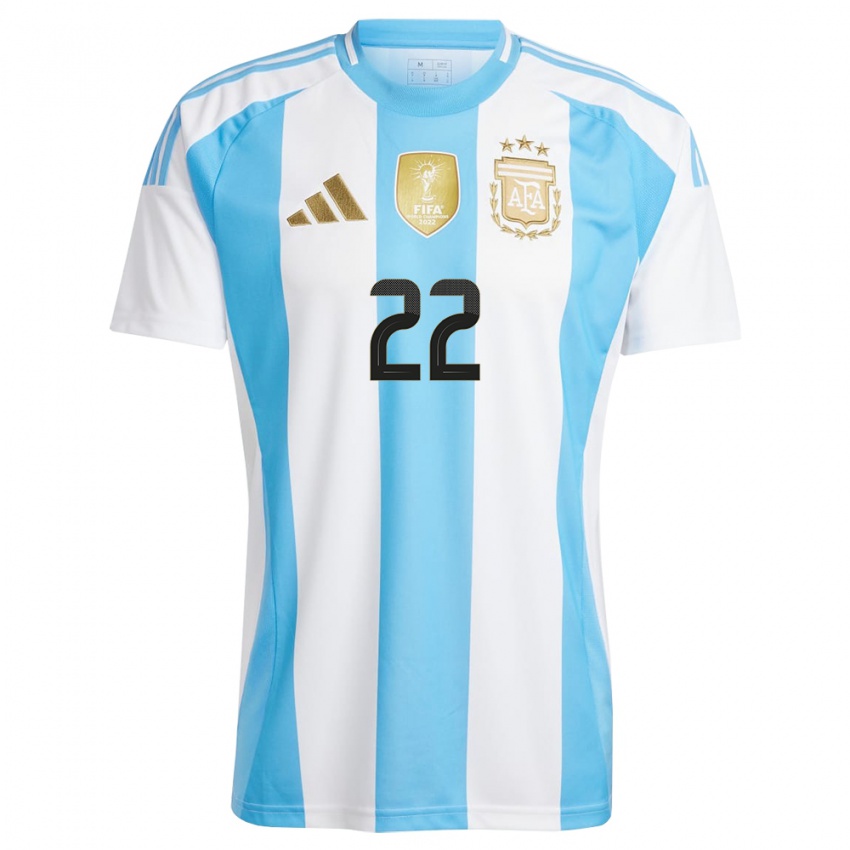 Enfant Maillot Argentine Lautaro Martinez #22 Blanc Bleu Tenues Domicile 24-26 T-Shirt Suisse