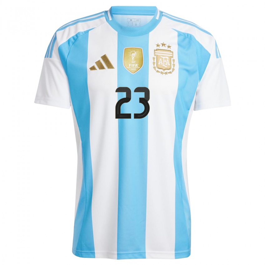 Enfant Maillot Argentine Emiliano Martinez #23 Blanc Bleu Tenues Domicile 24-26 T-Shirt Suisse