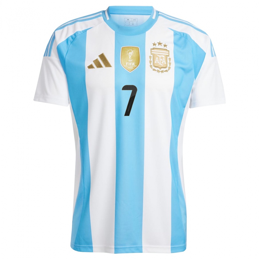 Enfant Maillot Argentine Mateo Sanabria #7 Blanc Bleu Tenues Domicile 24-26 T-Shirt Suisse