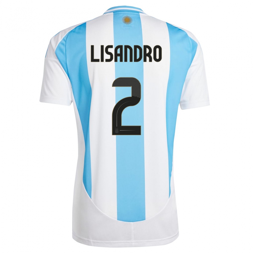 Enfant Maillot Argentine Lisandro Martinez #2 Blanc Bleu Tenues Domicile 24-26 T-Shirt Suisse