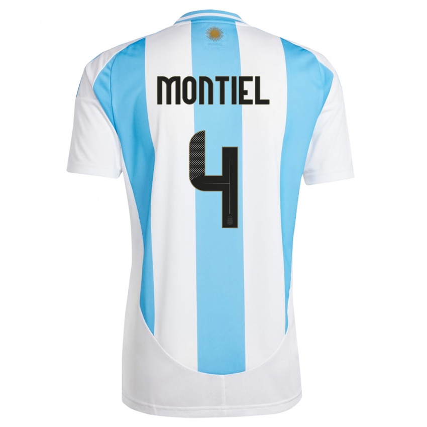 Enfant Maillot Argentine Gonzalo Montiel #4 Blanc Bleu Tenues Domicile 24-26 T-Shirt Suisse