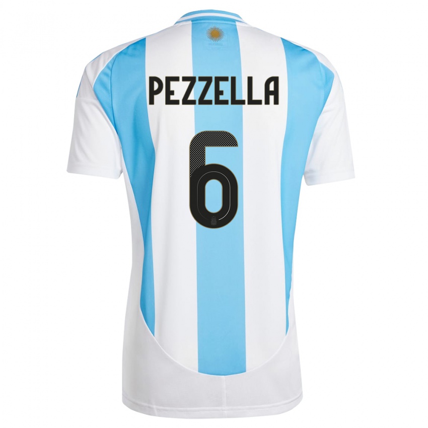 Enfant Maillot Argentine German Pezzella #6 Blanc Bleu Tenues Domicile 24-26 T-Shirt Suisse