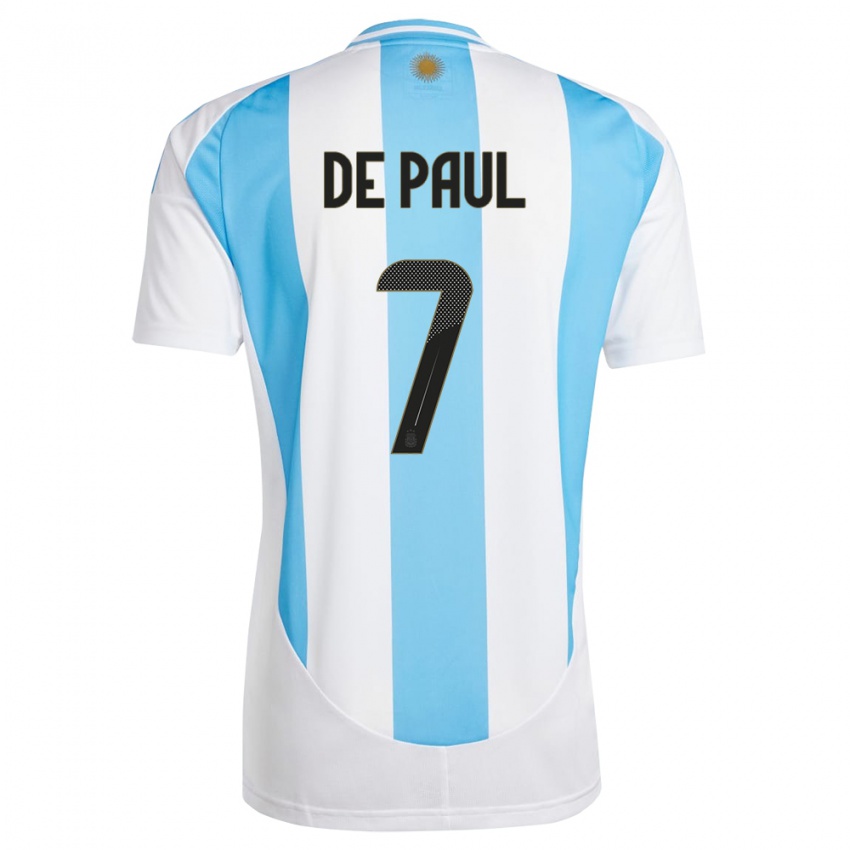 Enfant Maillot Argentine Rodrigo De Paul #7 Blanc Bleu Tenues Domicile 24-26 T-Shirt Suisse
