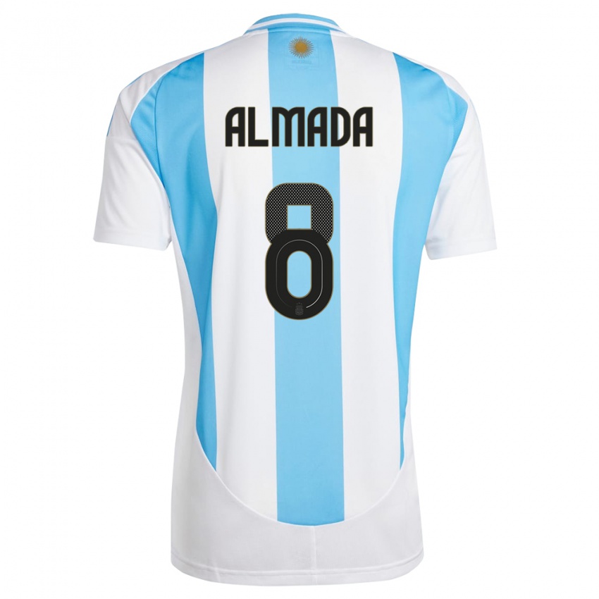 Kinder Argentinien Thiago Almada #8 Weiß Blau Heimtrikot Trikot 24-26 T-Shirt Schweiz