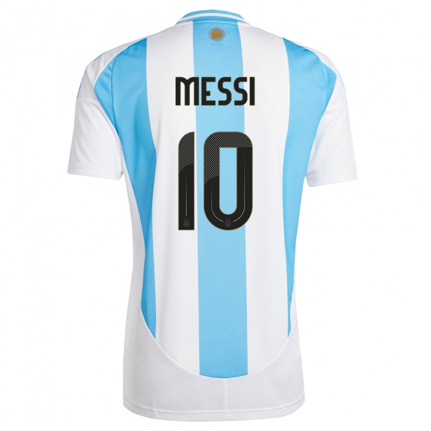 Enfant Maillot Argentine Lionel Messi #10 Blanc Bleu Tenues Domicile 24-26 T-Shirt Suisse