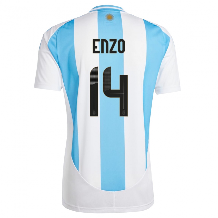 Enfant Maillot Argentine Enzo Fernandez #14 Blanc Bleu Tenues Domicile 24-26 T-Shirt Suisse