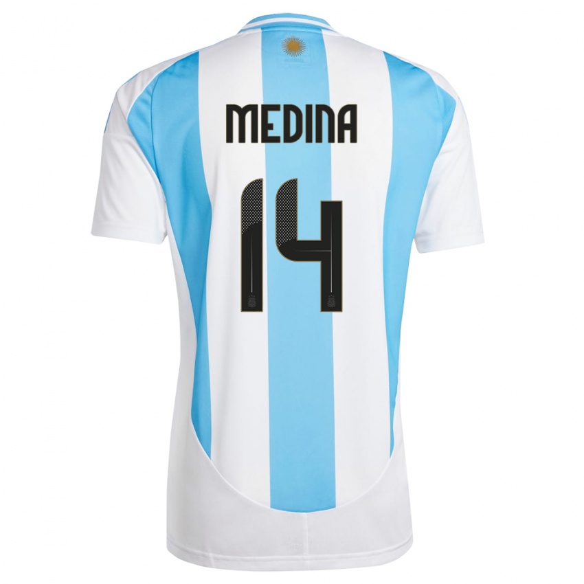 Enfant Maillot Argentine Facundo Medina #14 Blanc Bleu Tenues Domicile 24-26 T-Shirt Suisse