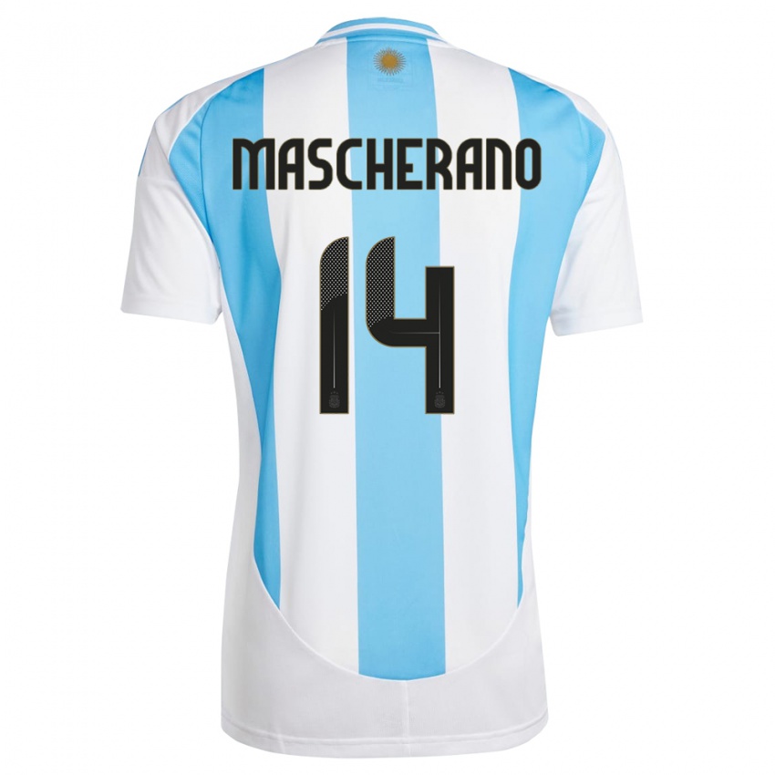 Enfant Maillot Argentine Javier Mascherano #14 Blanc Bleu Tenues Domicile 24-26 T-Shirt Suisse
