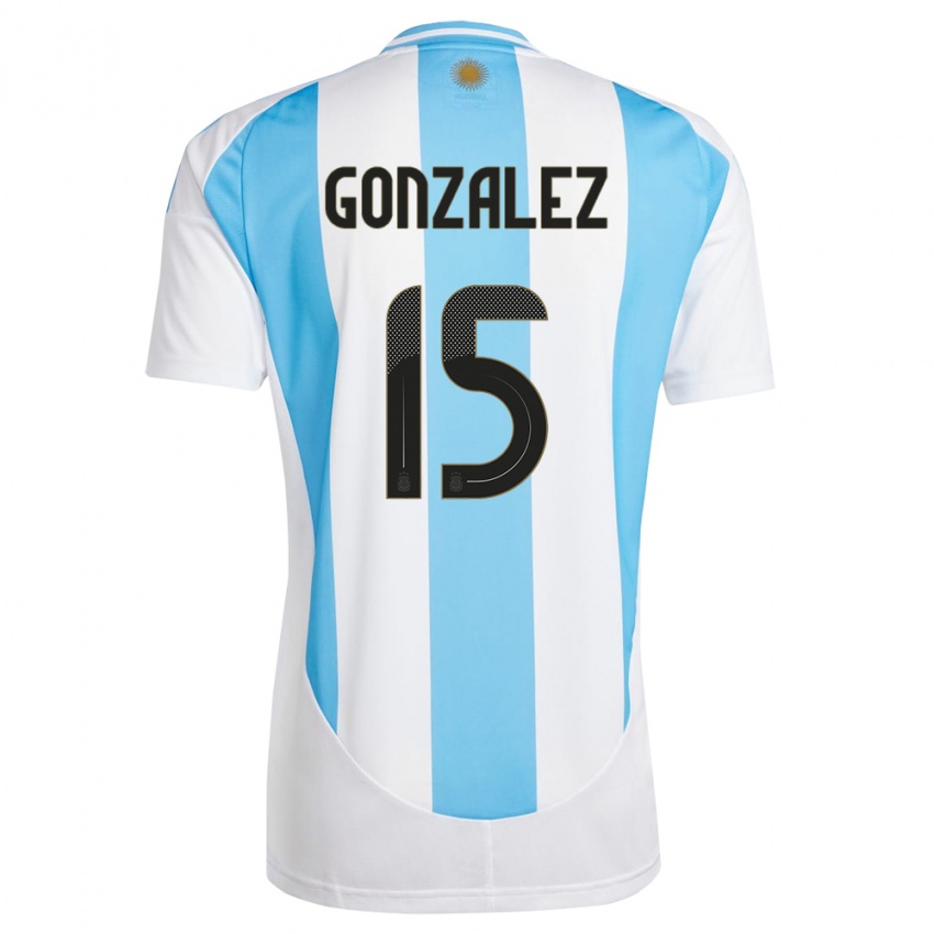 Enfant Maillot Argentine Nicolas Gonzalez #15 Blanc Bleu Tenues Domicile 24-26 T-Shirt Suisse
