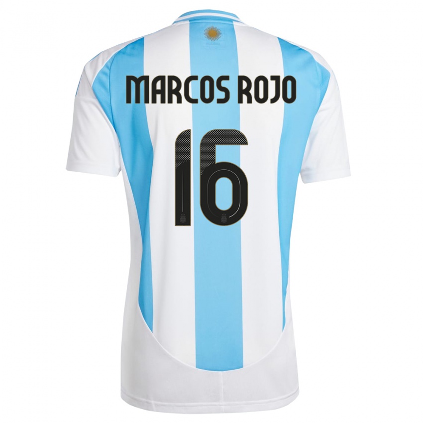 Enfant Maillot Argentine Marcos Rojo #16 Blanc Bleu Tenues Domicile 24-26 T-Shirt Suisse