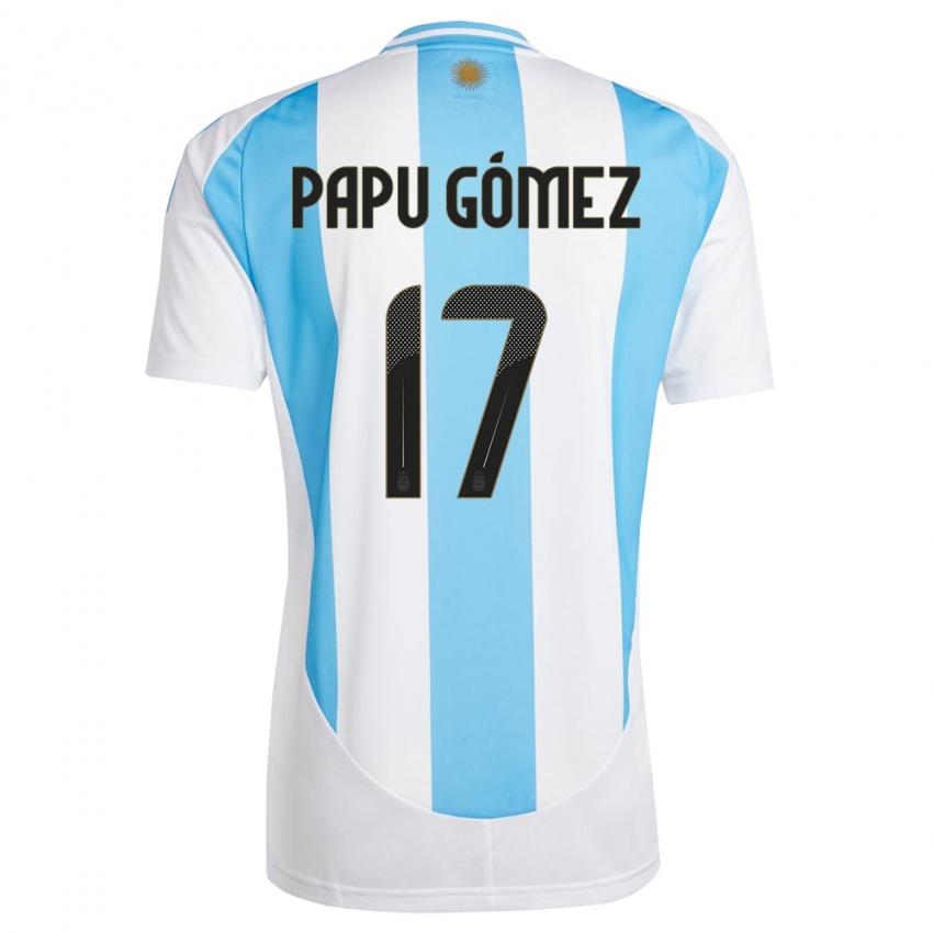 Enfant Maillot Argentine Papu Gomez #17 Blanc Bleu Tenues Domicile 24-26 T-Shirt Suisse