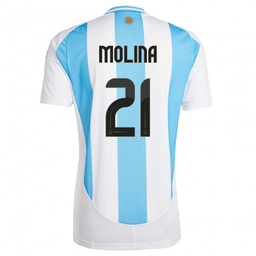 Kinder Argentinien Nahuel Molina #21 Weiß Blau Heimtrikot Trikot 24-26 T-Shirt Schweiz