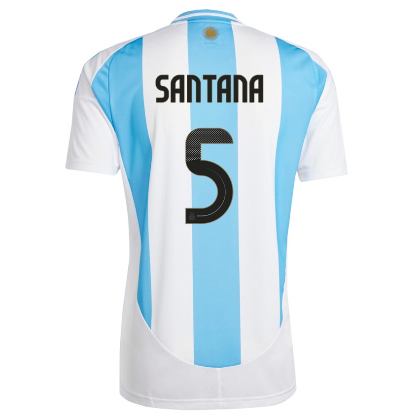 Enfant Maillot Argentine Vanesa Santana #5 Blanc Bleu Tenues Domicile 24-26 T-Shirt Suisse