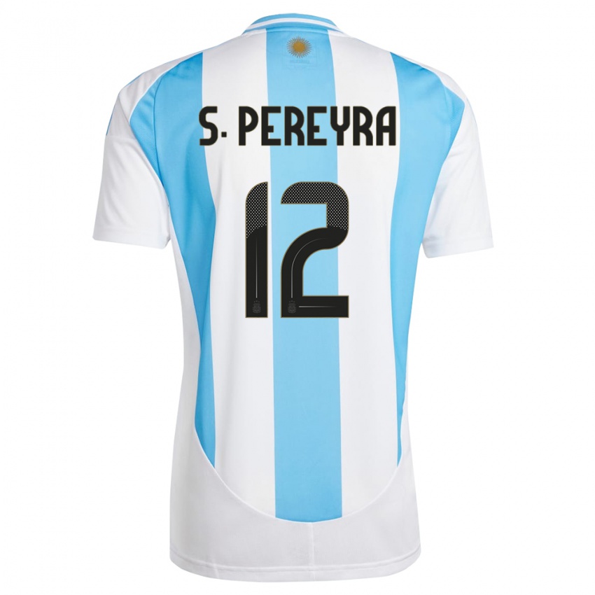 Enfant Maillot Argentine Solana Pereyra #12 Blanc Bleu Tenues Domicile 24-26 T-Shirt Suisse