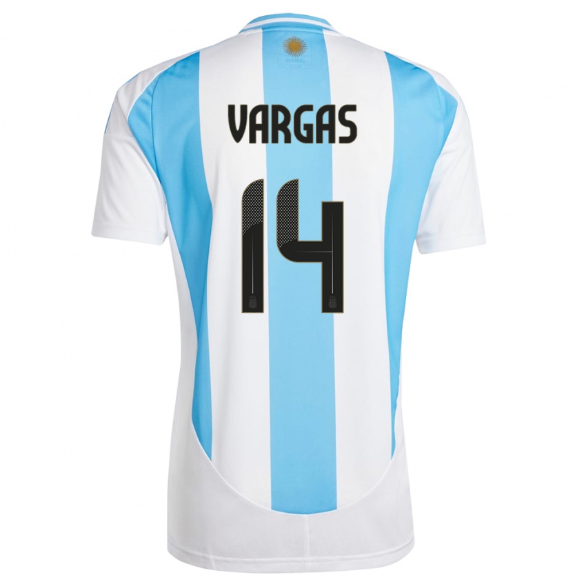 Enfant Maillot Argentine Agustina Vargas #14 Blanc Bleu Tenues Domicile 24-26 T-Shirt Suisse