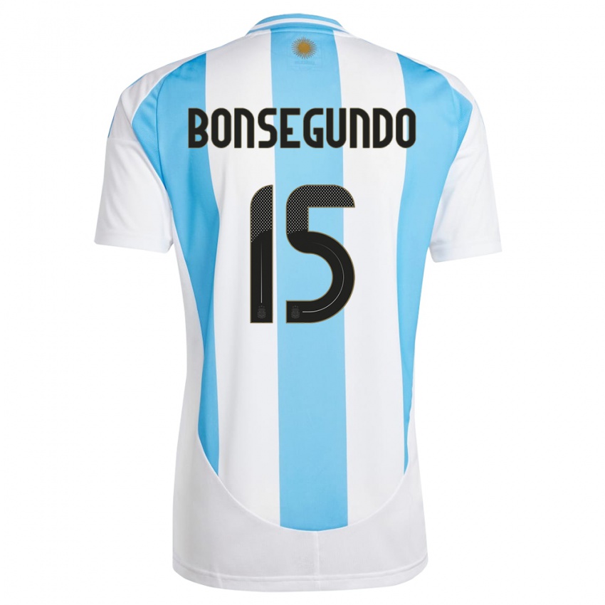 Enfant Maillot Argentine Florencia Bonsegundo #15 Blanc Bleu Tenues Domicile 24-26 T-Shirt Suisse