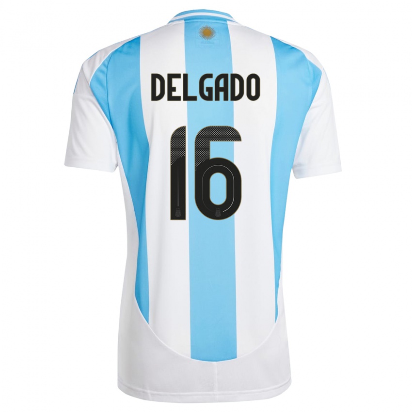 Kinder Argentinien Marina Delgado #16 Weiß Blau Heimtrikot Trikot 24-26 T-Shirt Schweiz