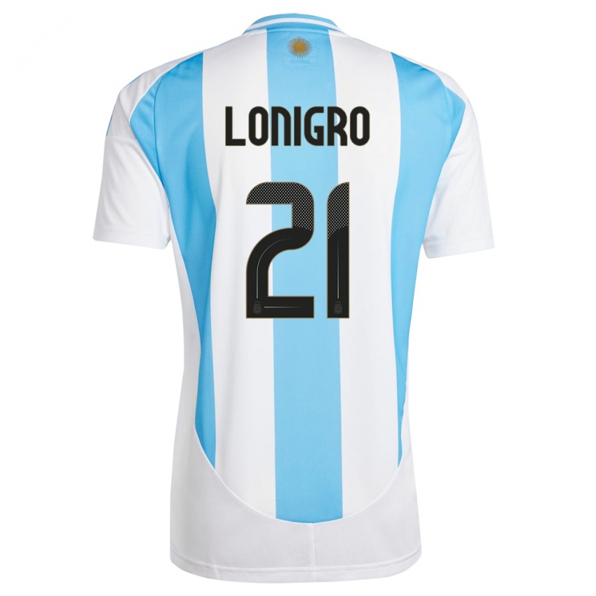 Enfant Maillot Argentine Erica Lonigro #21 Blanc Bleu Tenues Domicile 24-26 T-Shirt Suisse