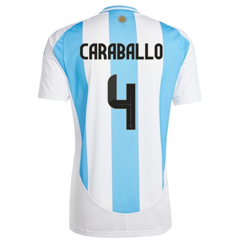 Enfant Maillot Argentine Brian Caraballo #4 Blanc Bleu Tenues Domicile 24-26 T-Shirt Suisse