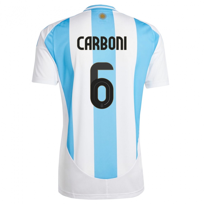 Enfant Maillot Argentine Franco Carboni #6 Blanc Bleu Tenues Domicile 24-26 T-Shirt Suisse