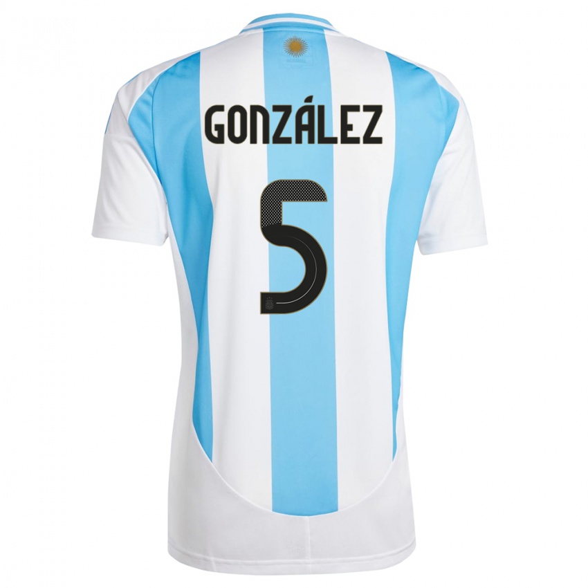 Enfant Maillot Argentine Maximiliano Gonzalez #5 Blanc Bleu Tenues Domicile 24-26 T-Shirt Suisse