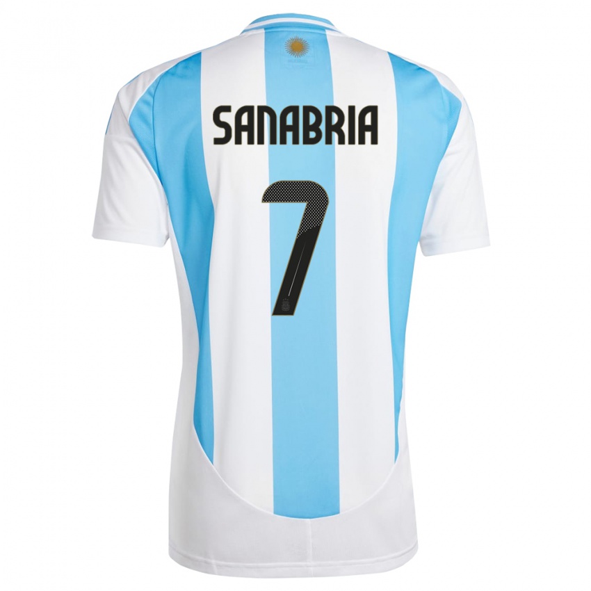 Kinder Argentinien Mateo Sanabria #7 Weiß Blau Heimtrikot Trikot 24-26 T-Shirt Schweiz