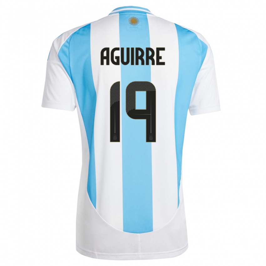 Enfant Maillot Argentine Brian Aguirre #19 Blanc Bleu Tenues Domicile 24-26 T-Shirt Suisse