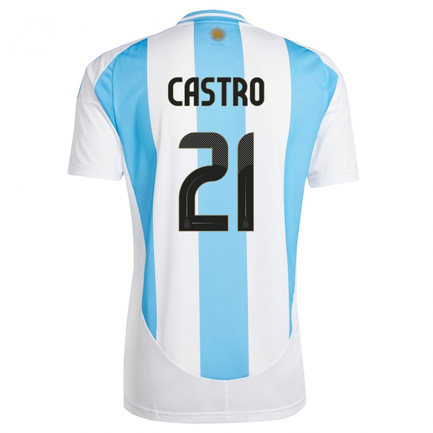 Enfant Maillot Argentine Santiago Castro #21 Blanc Bleu Tenues Domicile 24-26 T-Shirt Suisse
