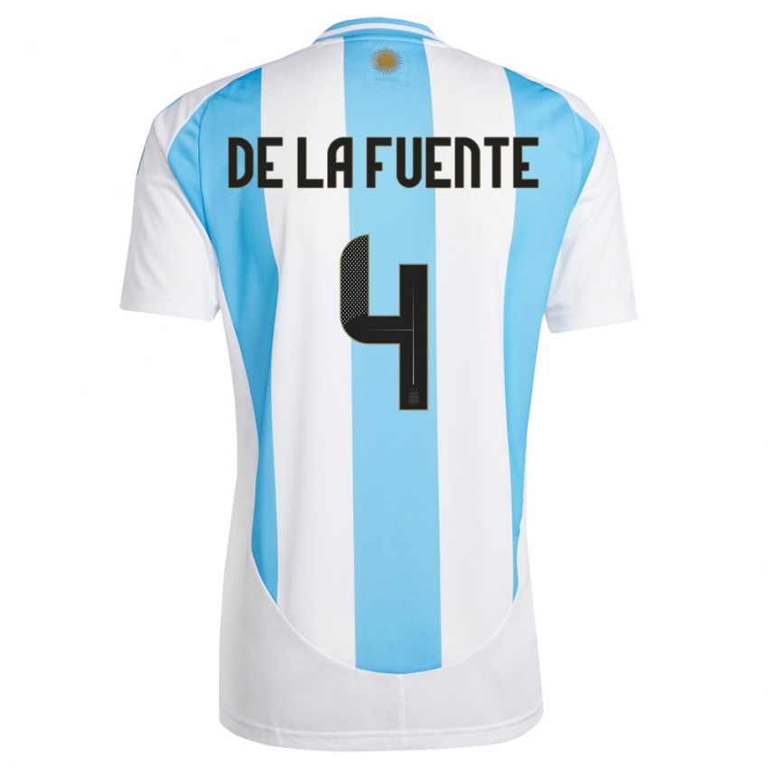 Enfant Maillot Argentine Hernan De La Fuente #4 Blanc Bleu Tenues Domicile 24-26 T-Shirt Suisse