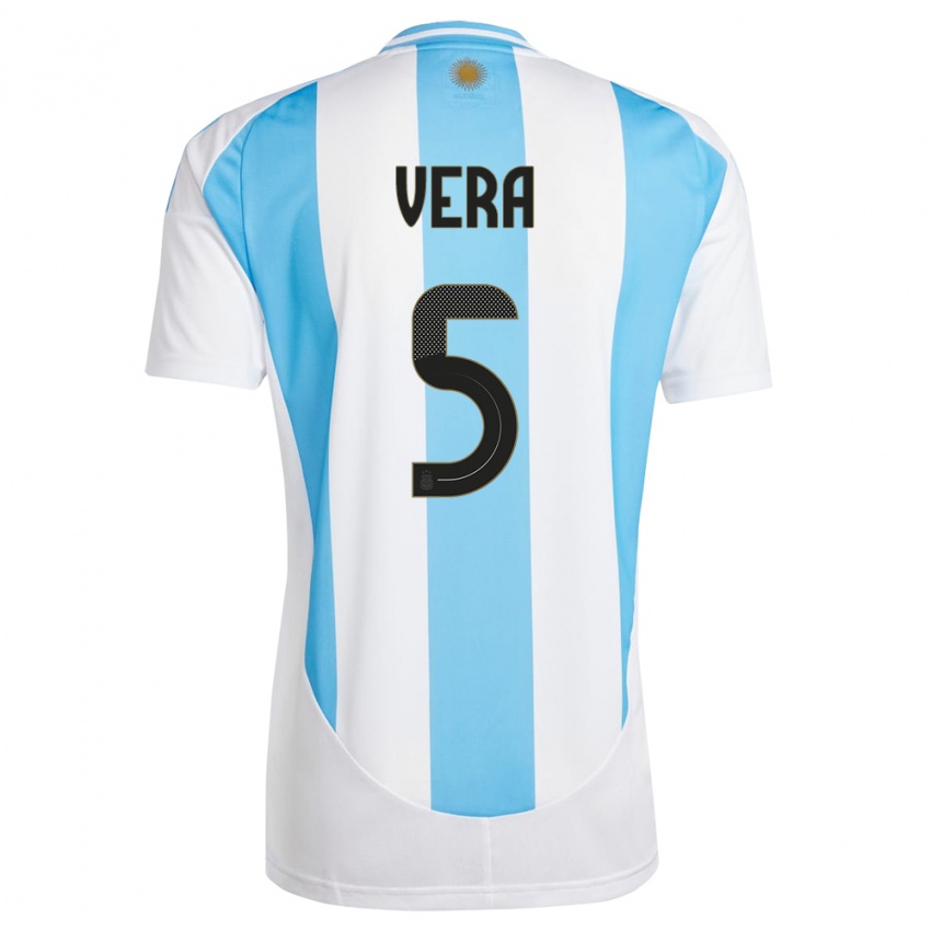 Enfant Maillot Argentine Fausto Vera #5 Blanc Bleu Tenues Domicile 24-26 T-Shirt Suisse