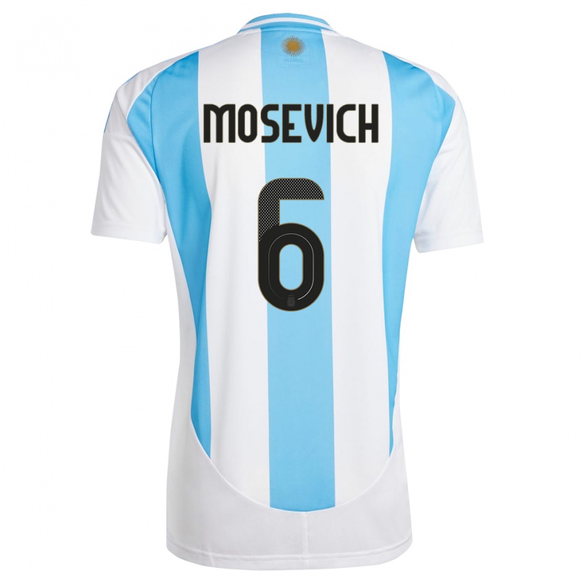 Enfant Maillot Argentine Leonel Mosevich #6 Blanc Bleu Tenues Domicile 24-26 T-Shirt Suisse